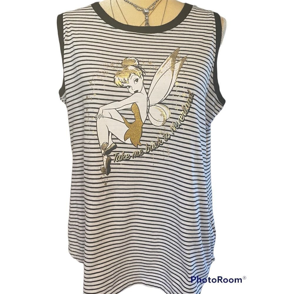 Disney Tinker Bell Multicolor Striped Sleeveless T-shrt, Women's Large